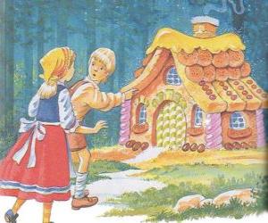 пазл 2 братьев и сестер Гензель и Гретель обнаружить дом из вкусные конфеты